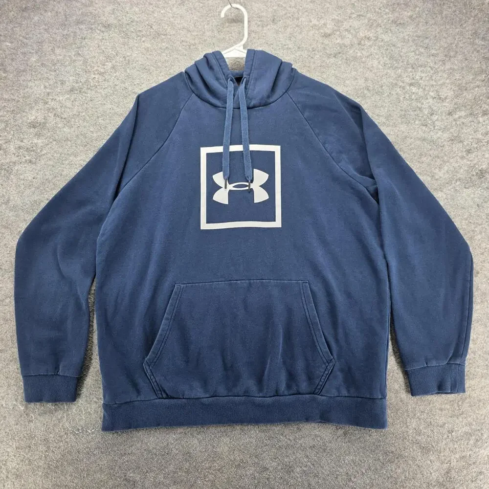 Under Armour Hoodie Mens XL Blue Pullover Hooded Pockets Graphic Fleece